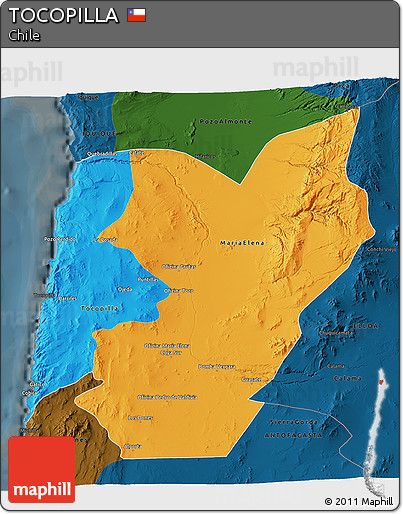 Political 3D Map of TOCOPILLA, darken