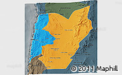 Political 3D Map of TOCOPILLA, darken, semi-desaturated