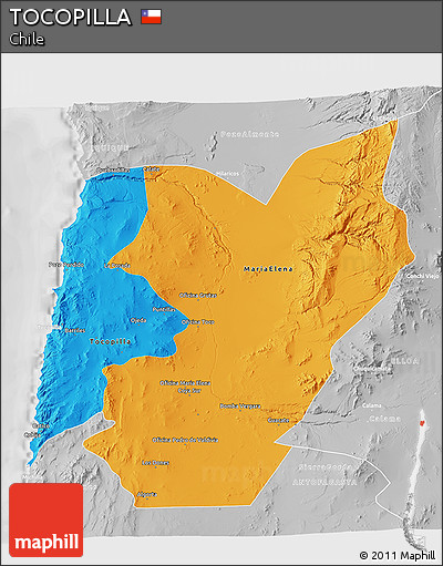Political 3D Map of TOCOPILLA, lighten, desaturated