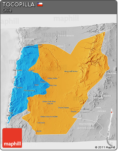 Political 3D Map of TOCOPILLA, lighten, desaturated
