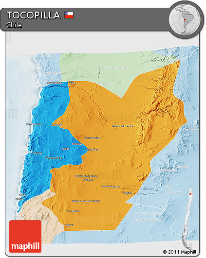 Political 3D Map of TOCOPILLA, lighten