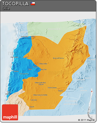 Political 3D Map of TOCOPILLA, lighten