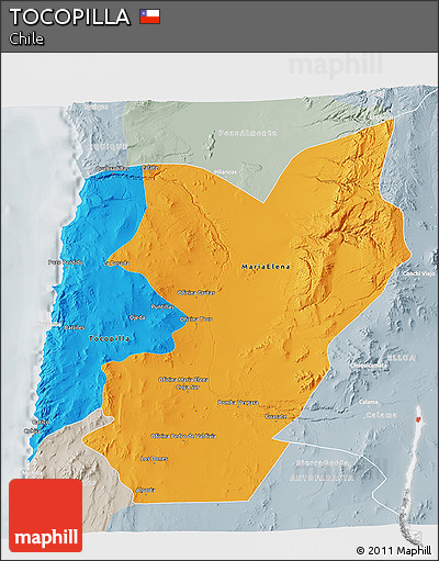 Political 3D Map of TOCOPILLA, lighten, semi-desaturated