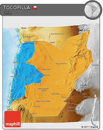 Political 3D Map of TOCOPILLA, physical outside