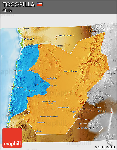Political 3D Map of TOCOPILLA, physical outside