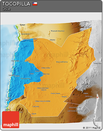 Political 3D Map of TOCOPILLA, physical outside