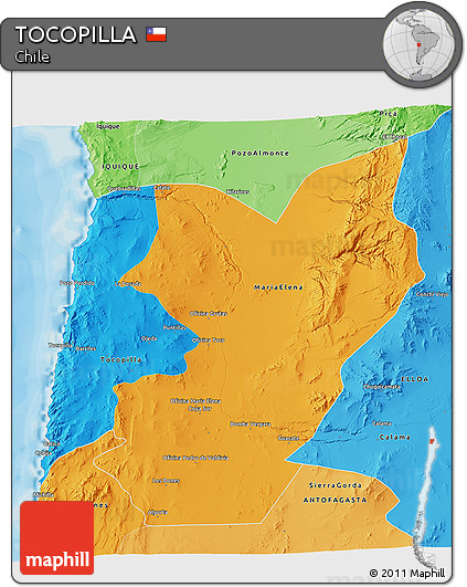 Political 3D Map of TOCOPILLA, political shades outside