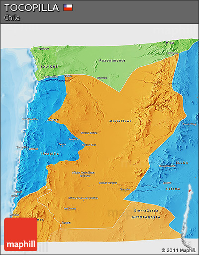 Political 3D Map of TOCOPILLA, political shades outside