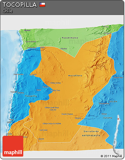 Political 3D Map of TOCOPILLA, political shades outside