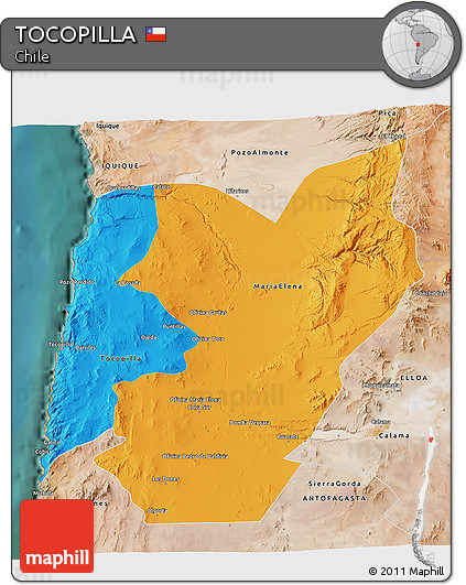 Political 3D Map of TOCOPILLA, satellite outside