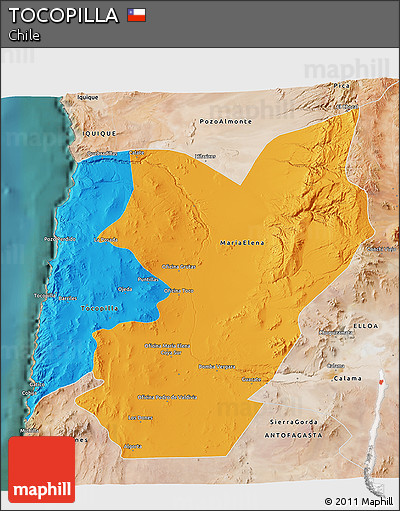 Political 3D Map of TOCOPILLA, satellite outside