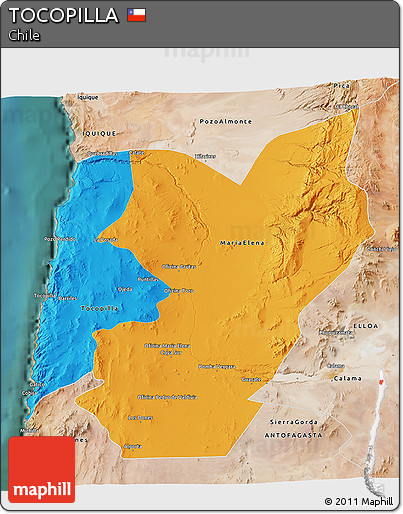 Political 3D Map of TOCOPILLA, satellite outside
