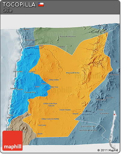 Political 3D Map of TOCOPILLA, semi-desaturated