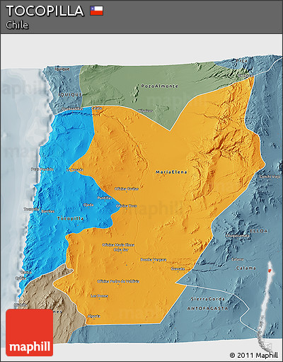 Political 3D Map of TOCOPILLA, semi-desaturated
