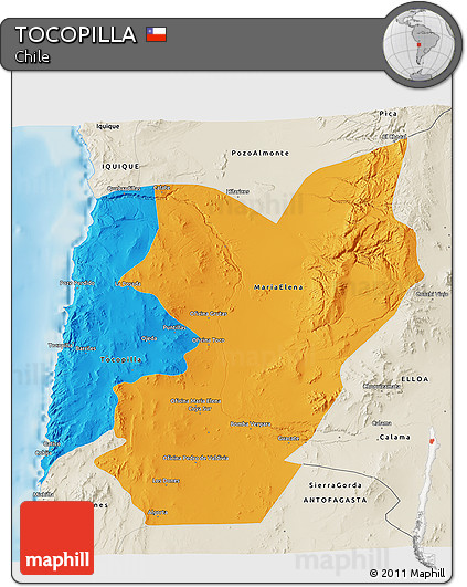 Political 3D Map of TOCOPILLA, shaded relief outside
