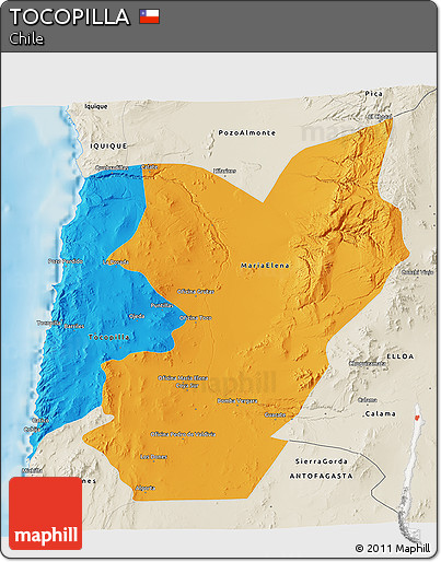 Political 3D Map of TOCOPILLA, shaded relief outside