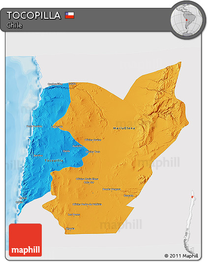 Political 3D Map of TOCOPILLA, single color outside