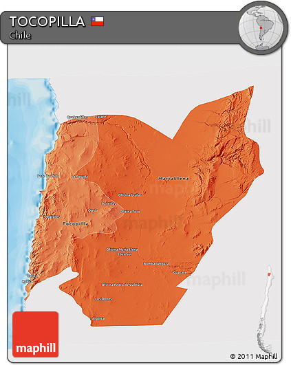 Political Shades 3D Map of TOCOPILLA, single color outside
