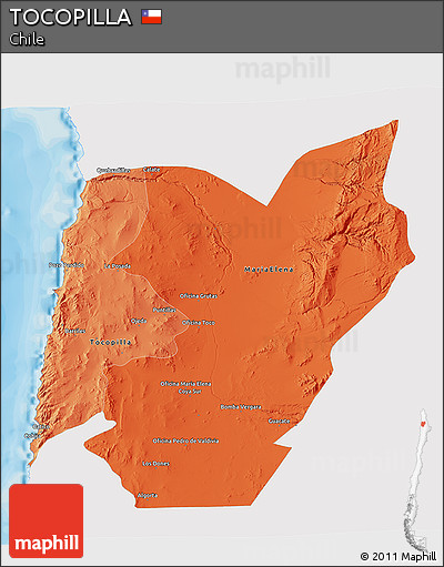 Political Shades 3D Map of TOCOPILLA, single color outside