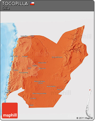 Political Shades 3D Map of TOCOPILLA, single color outside