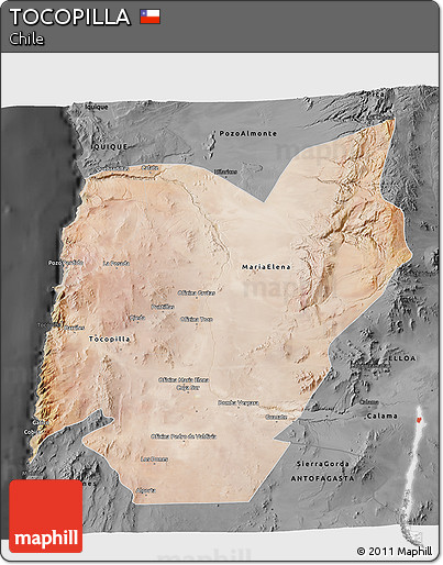 Satellite 3D Map of TOCOPILLA, darken, desaturated