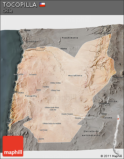 Satellite 3D Map of TOCOPILLA, darken, semi-desaturated