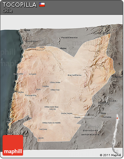Satellite 3D Map of TOCOPILLA, darken, semi-desaturated