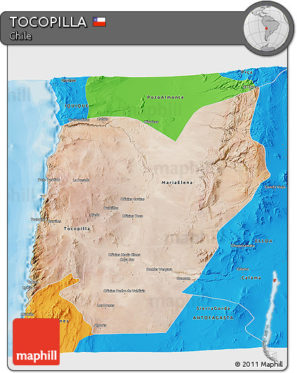 Satellite 3D Map of TOCOPILLA, political outside