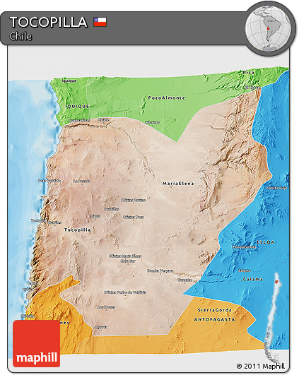 Satellite 3D Map of TOCOPILLA, political shades outside