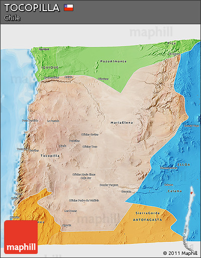 Satellite 3D Map of TOCOPILLA, political shades outside
