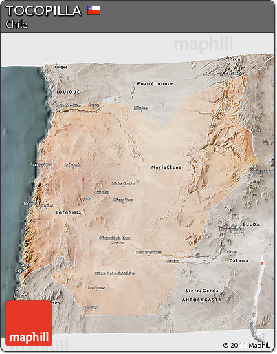 Satellite 3D Map of TOCOPILLA, semi-desaturated