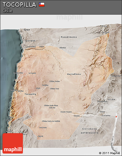 Satellite 3D Map of TOCOPILLA, semi-desaturated