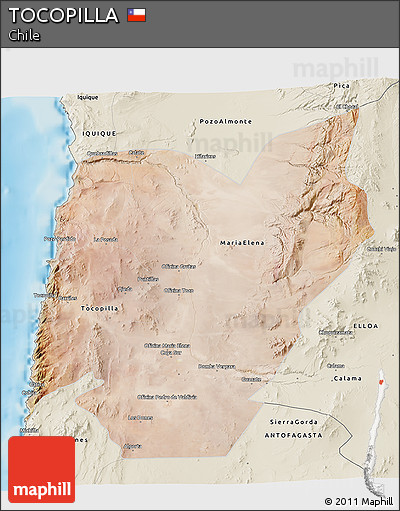 Satellite 3D Map of TOCOPILLA, shaded relief outside