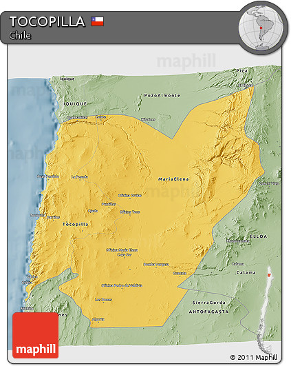 Savanna Style 3D Map of TOCOPILLA