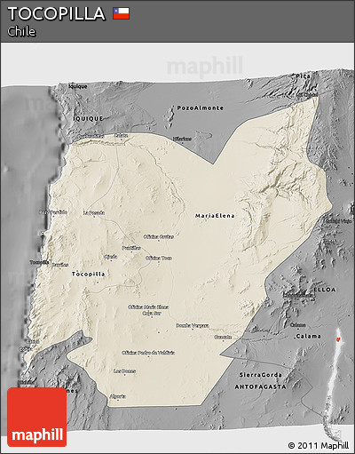 Shaded Relief 3D Map of TOCOPILLA, darken, desaturated