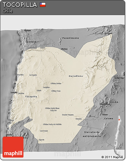 Shaded Relief 3D Map of TOCOPILLA, darken, desaturated