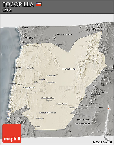 Shaded Relief 3D Map of TOCOPILLA, darken, semi-desaturated