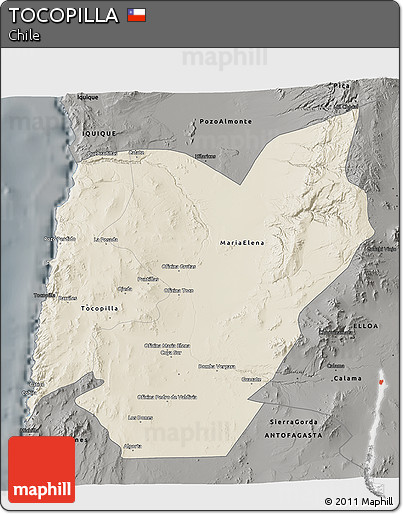 Shaded Relief 3D Map of TOCOPILLA, darken, semi-desaturated