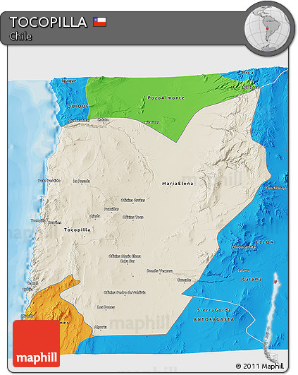 Shaded Relief 3D Map of TOCOPILLA, political outside