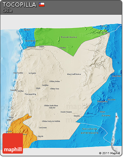 Shaded Relief 3D Map of TOCOPILLA, political outside