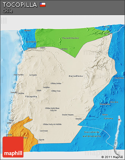 Shaded Relief 3D Map of TOCOPILLA, political outside
