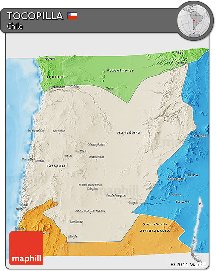 Shaded Relief 3D Map of TOCOPILLA, political shades outside