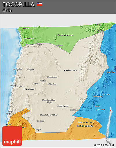 Shaded Relief 3D Map of TOCOPILLA, political shades outside