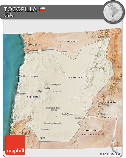 Shaded Relief 3D Map of TOCOPILLA, satellite outside
