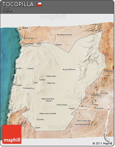 Shaded Relief 3D Map of TOCOPILLA, satellite outside