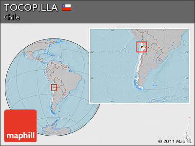 Gray Location Map of TOCOPILLA, highlighted country, within the entire country, hill shading