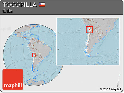 Gray Location Map of TOCOPILLA, highlighted country, within the entire country, hill shading