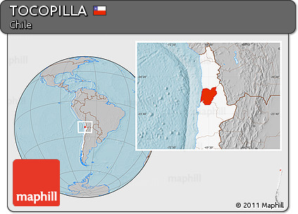 Gray Location Map of TOCOPILLA, highlighted country, hill shading
