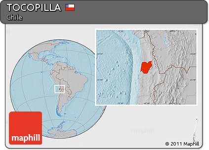 Gray Location Map of TOCOPILLA, hill shading