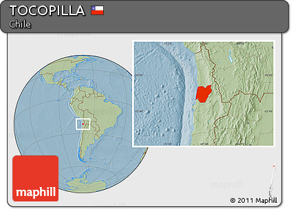 Savanna Style Location Map of TOCOPILLA, hill shading